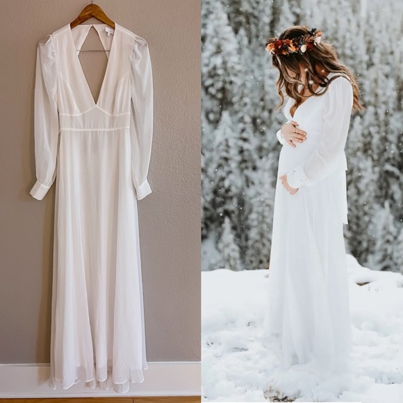 Talk About Divine White Long Sleeve Backless Maxi Dress medium - Picture 3 of 10